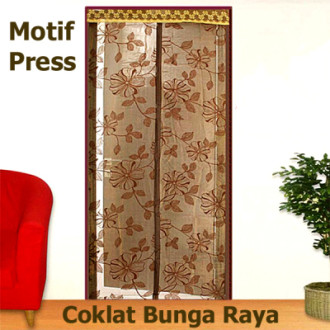 Tirai Pintu Magnet Press Coklat Bunga Raya