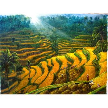 Lukisan A.muhsoni Terasering Bali Oil on canvas 90 x 70 cm