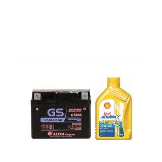 Aki Motor GS ASTRA GTZ5S MF dan Oli Motor Shell Advance AX5 SC 10W30 0.8L Beat Vario Scoopy Mio Fino