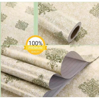 Wallpaper Dinding Batik Hijau Serat Gold