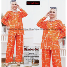 Pakaian wanita Bamboo set - baju tidur orange