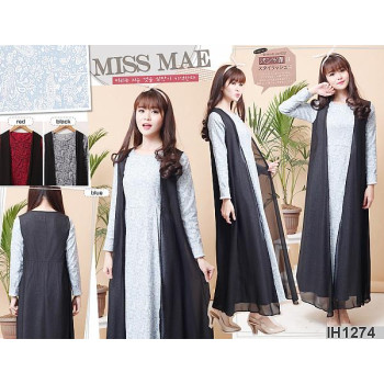 Gamis Denim dengan Vest Hitam